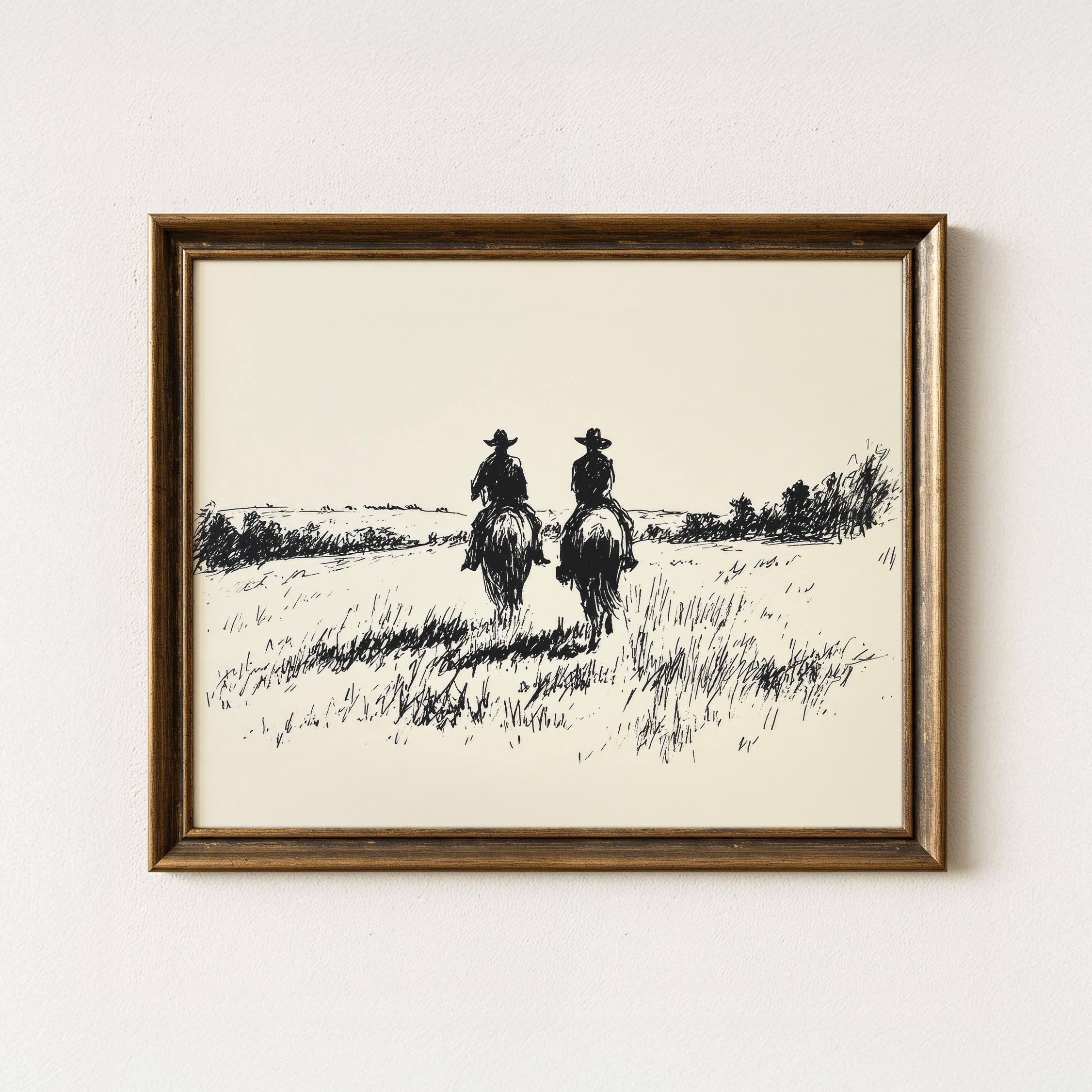 Stampa schizzo cowboy vintage / Stampa country western / Arte cowboy / Arte western vintage / Decorazione murale rustica / Stampa minimalista western