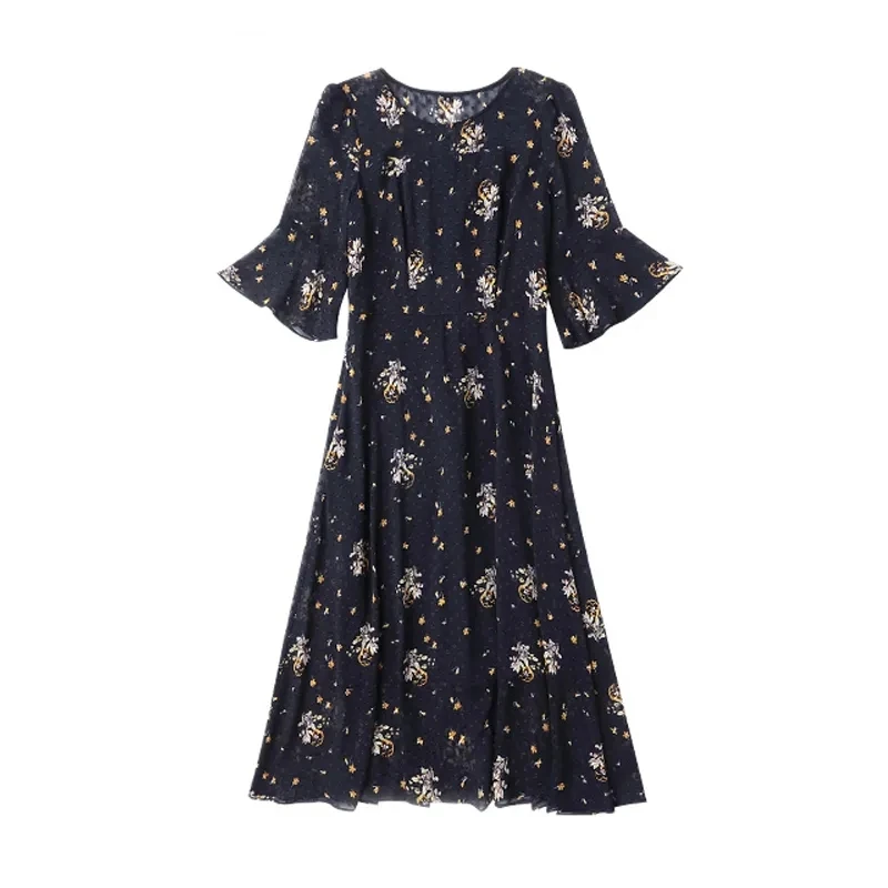 Abito da donna temperamento 2022 primavera ed estate nuovo abito a maniche lunghe in Chiffon stampato sottile a maniche lunghe elegante abiti a maniche corte