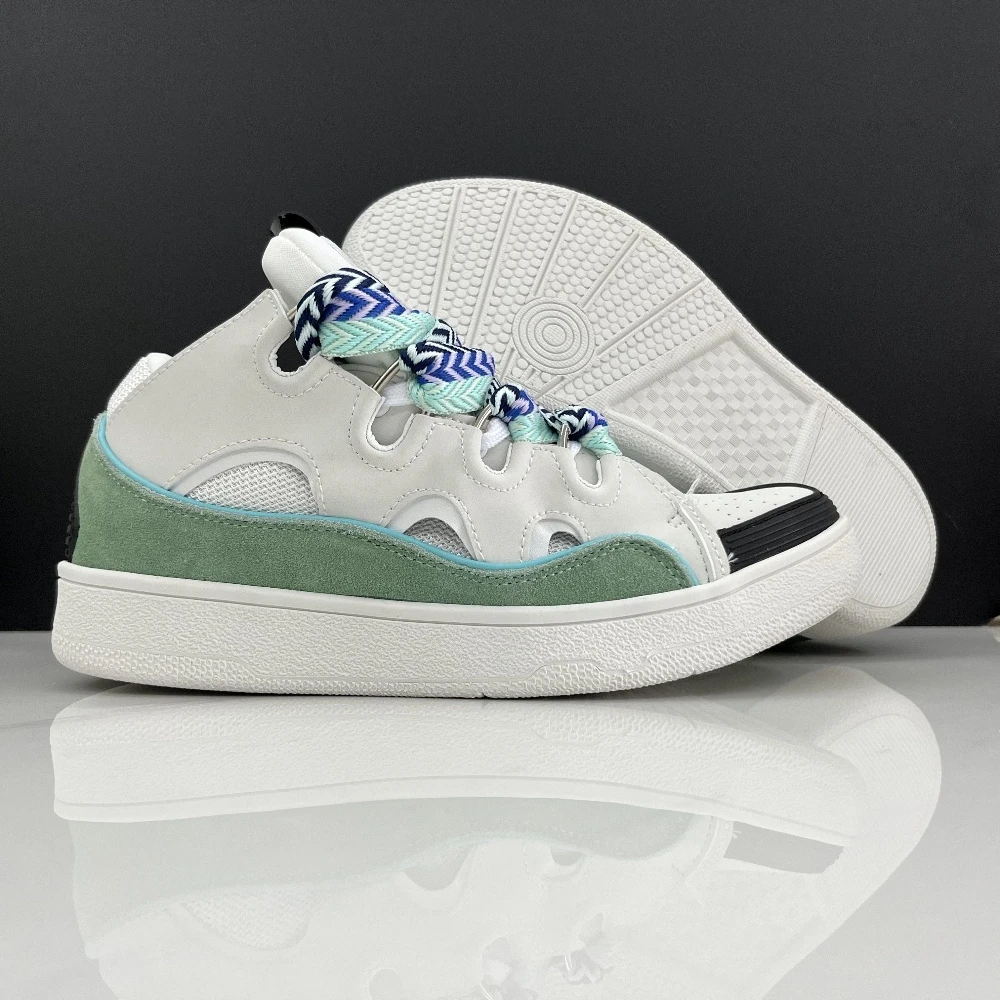 Sneakers Curb da uomo e da donna in pelle bianca e camoscio, scarpe casual alla moda con suola spessa, scarpe da coppia, scarpe da ginnastica per l'uso quotidiano.