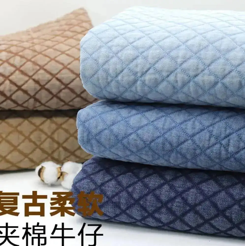 Tessuto trapuntato in cotone imbottito, tessuto denim lavato ispessito, tessuto per abbigliamento e borse fai da te autunno e inverno