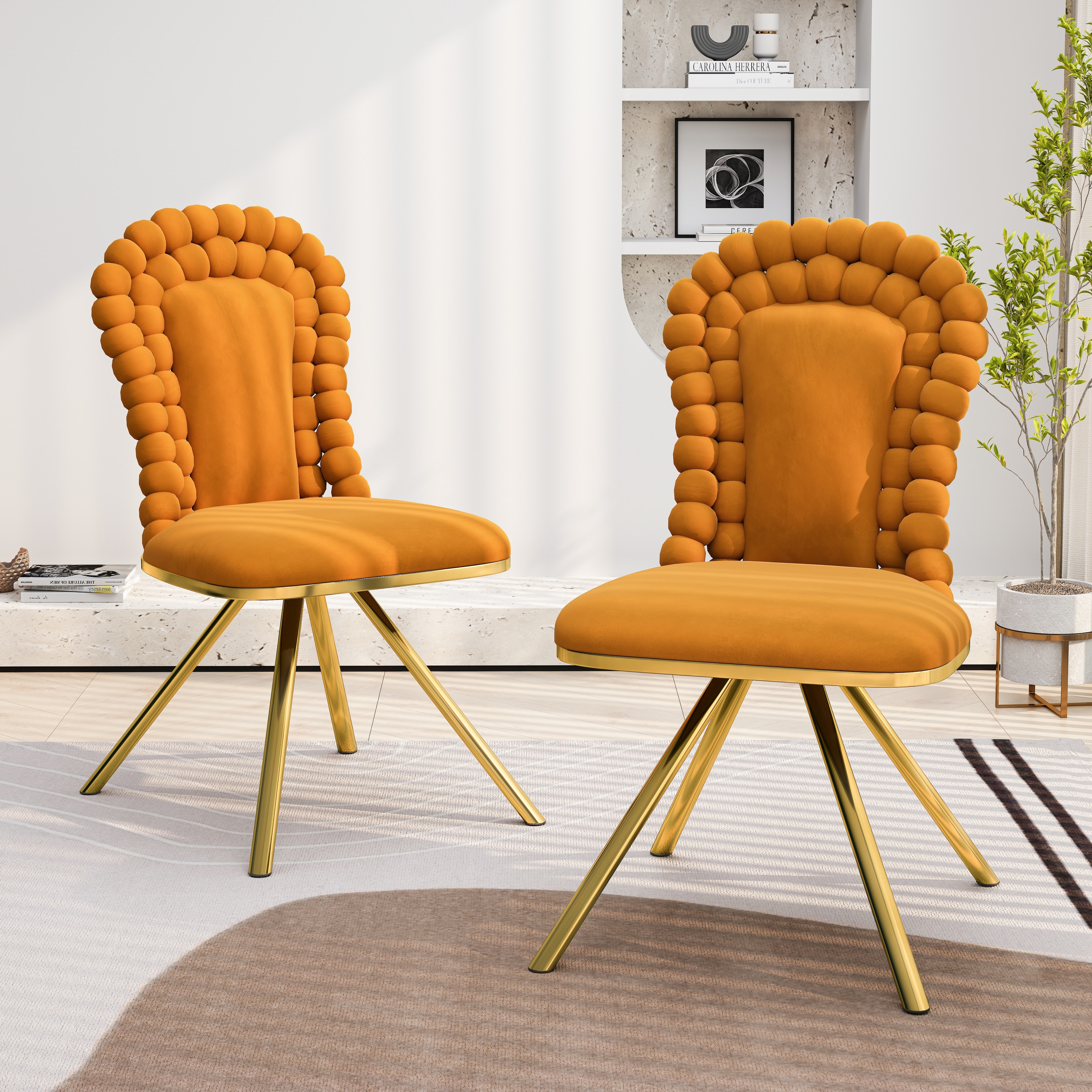 Velvet Dining Chairs Set of 2, with Gold Metal Legs, Upholstered Dining Chairs,360°Swivel for Dining Room, Kitchen