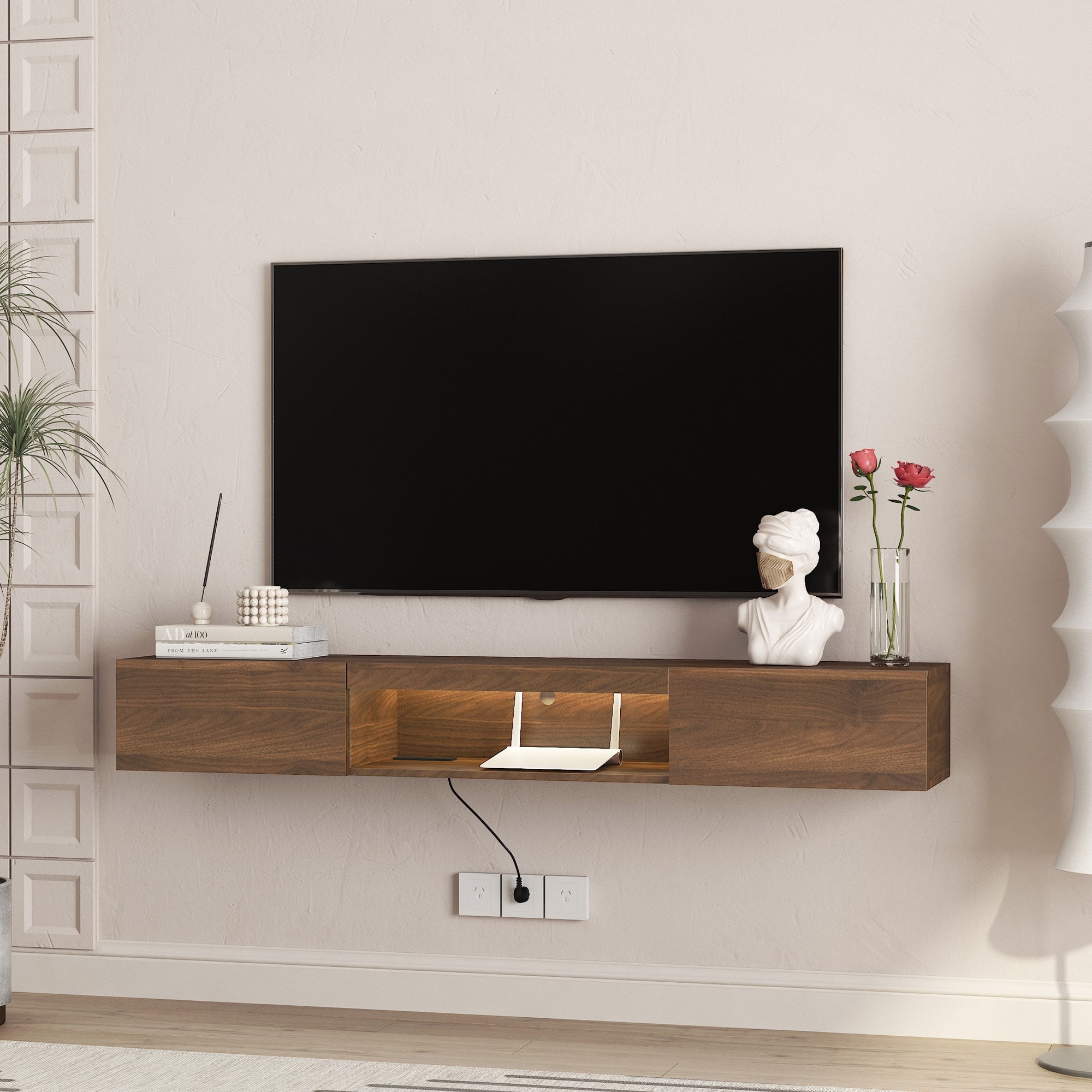 Floating TV Stand Wall Mounted with 16 Color LEDs,63" Modern TV Stand,Floating TV Cabinet Entertainment Center for 55 60 65"TV