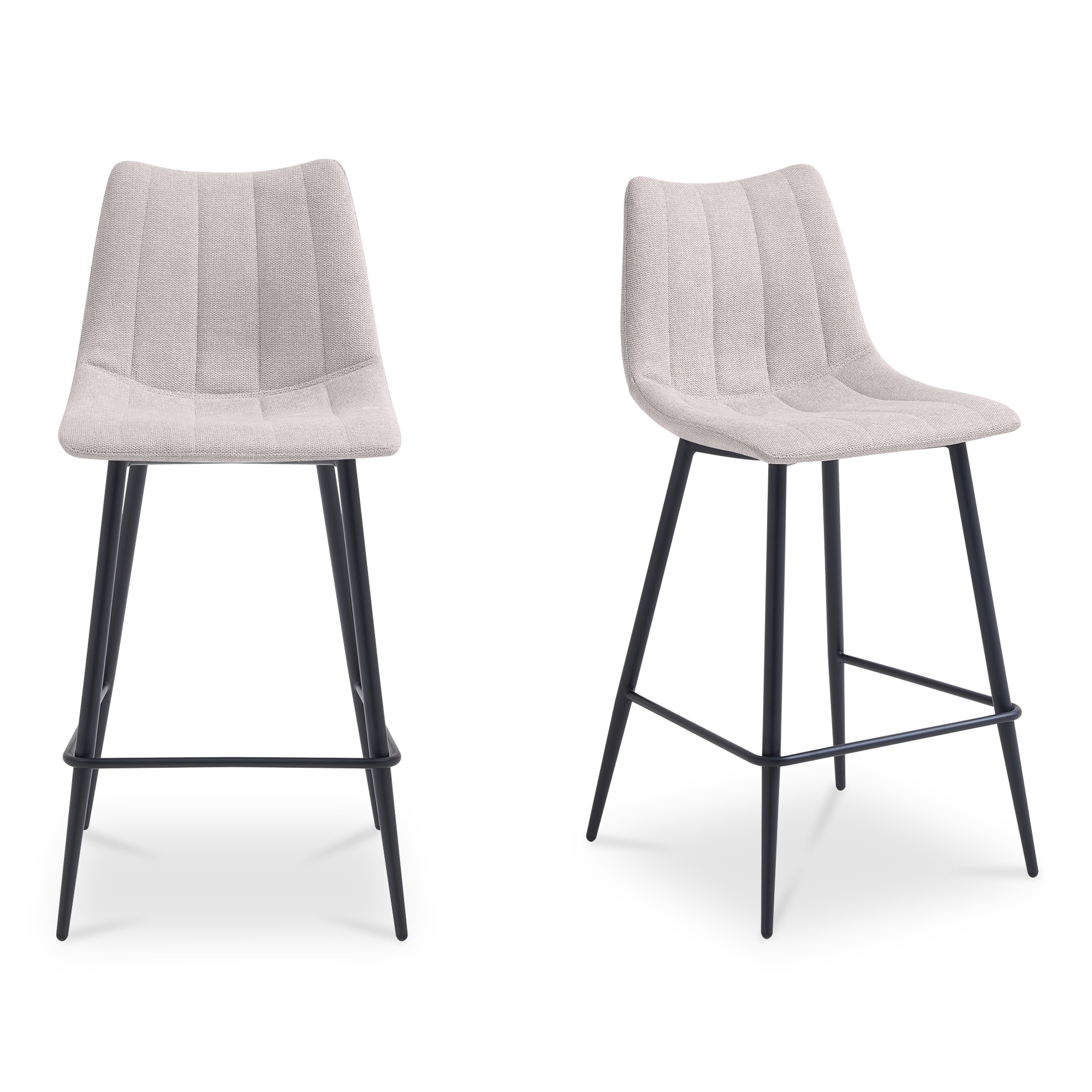 NADAAL STUDIOS Florian Counter Stool, Vertical Stitching and Steel Tapered Legs, Beige