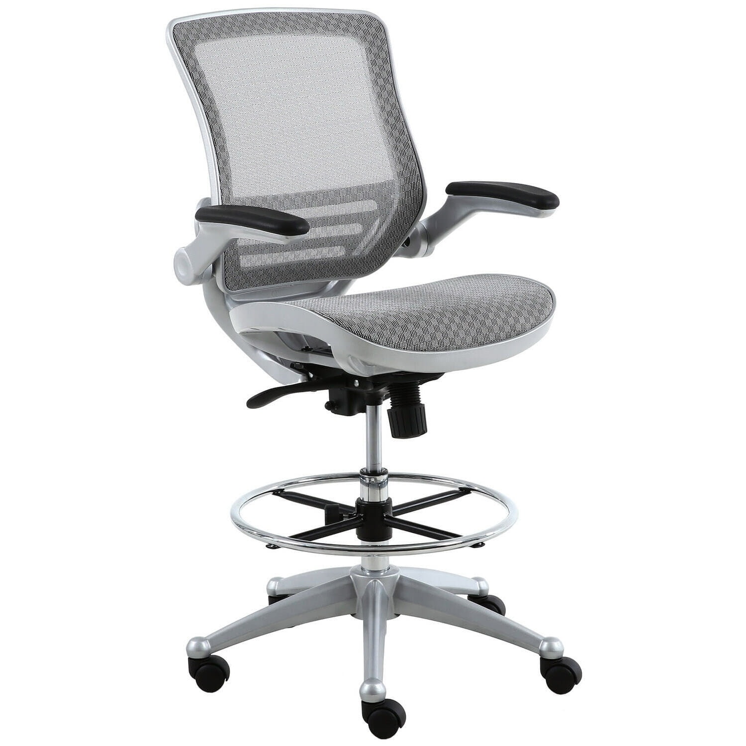 Drafting Chair Adjustable Mesh Rolling Chair Lumbar Support Gaming Chair Heavy Duty Office Chair Platinum Finish