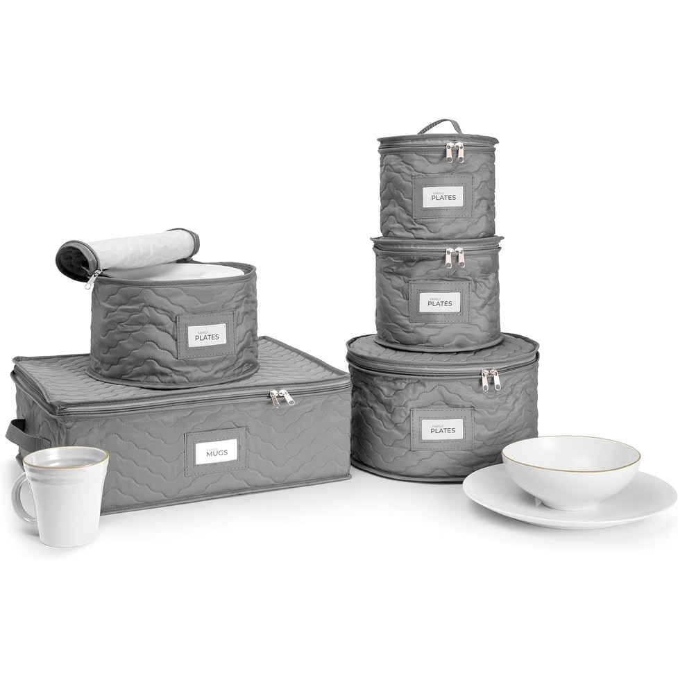 Dinnerware Storage 5-Piece Set for Protecting or Transporting Dinnerware — Service for 12 (Beige)