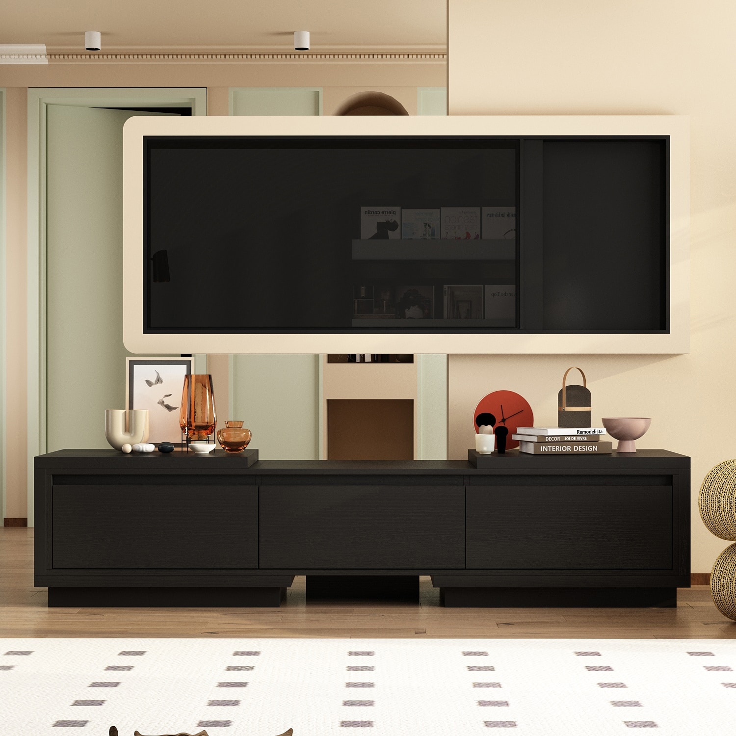 Entertainment Center Table Retracted Extendable TV Stand in Stretch