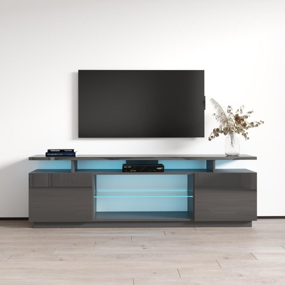 Meble Furniture Eva-K Modern 71-inch TV Stand with LED Lights for up to 80" TVs