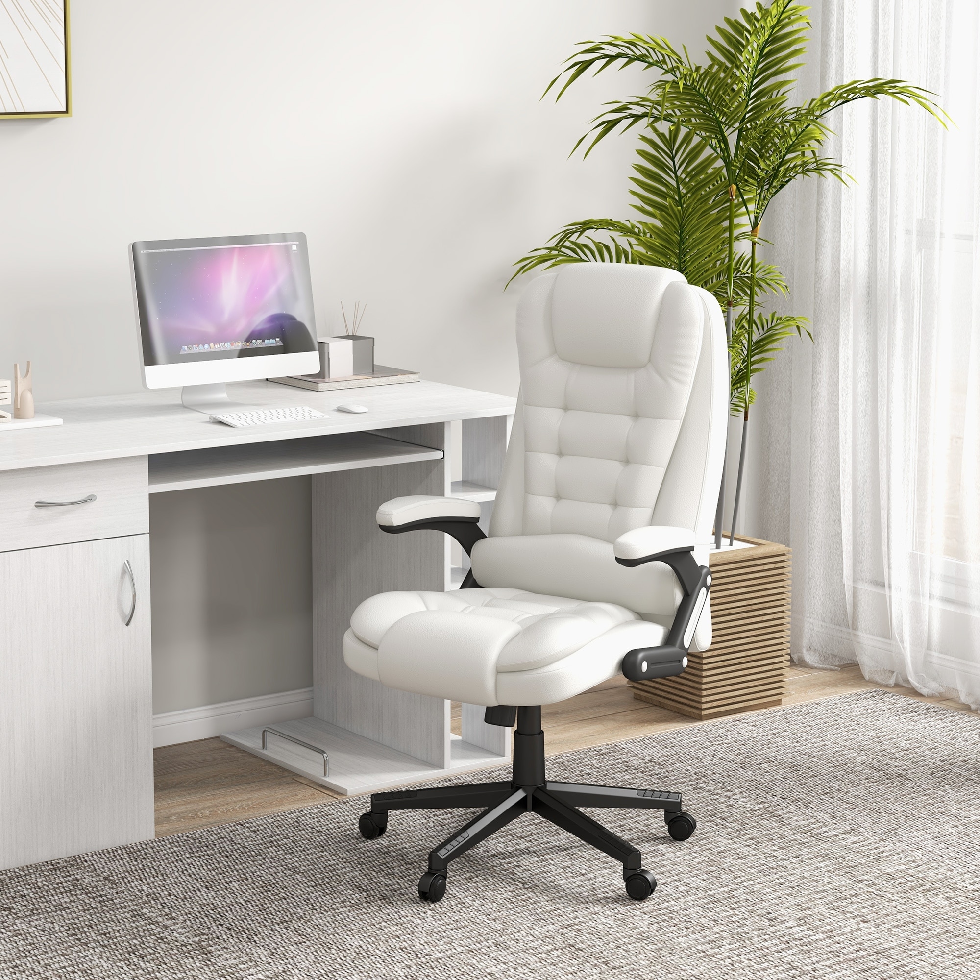Massage Desk Chair Gaming Chair with Wheels, Stylish Computer Chair Office Chair with Heat and High Back