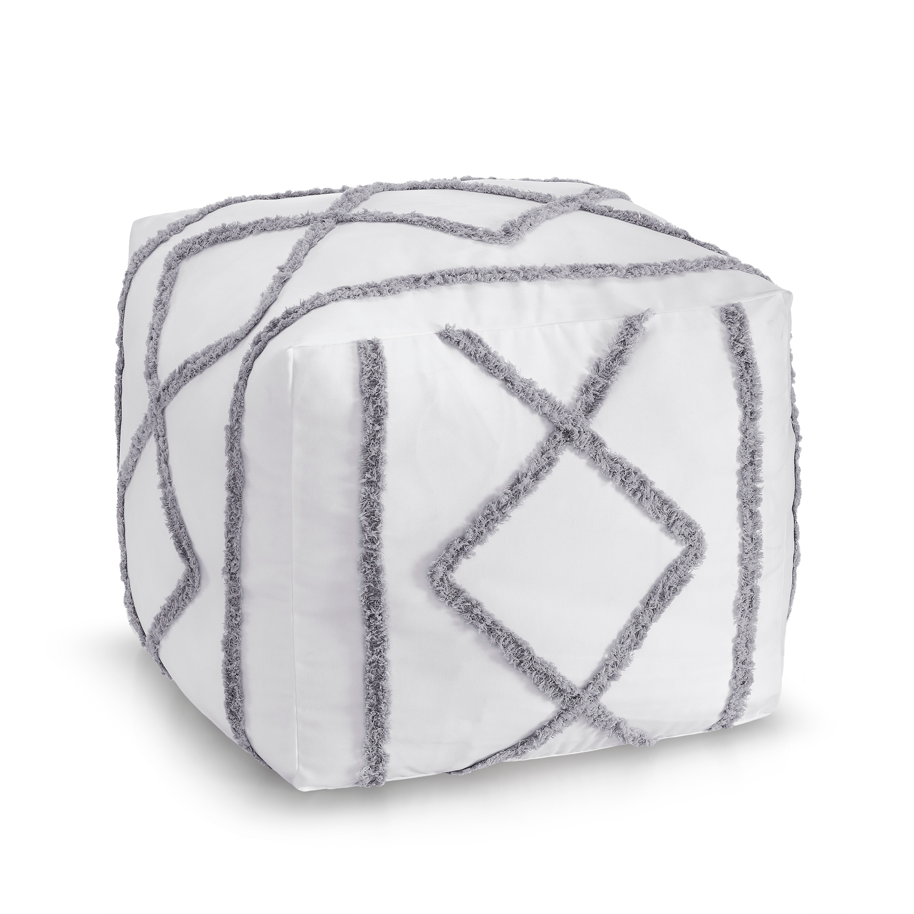 Sweet Jojo Designs White Grey Bohemian Boho Chic Unstuffed Ottoman Pouf Cover Farmhouse Shabby Textured Macrame Trim Minimalist