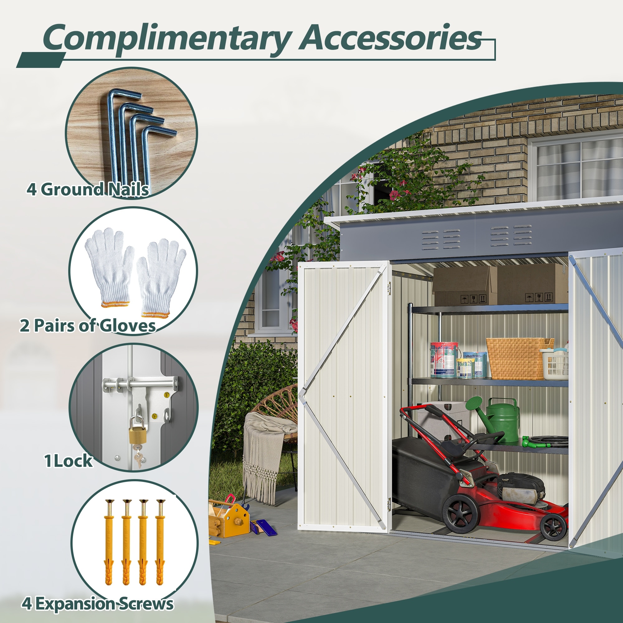 Outdoor Metal Shed House with Double Lockable Door Weatherproof Storage Shed Tool Shed Pet Shed for Backyard