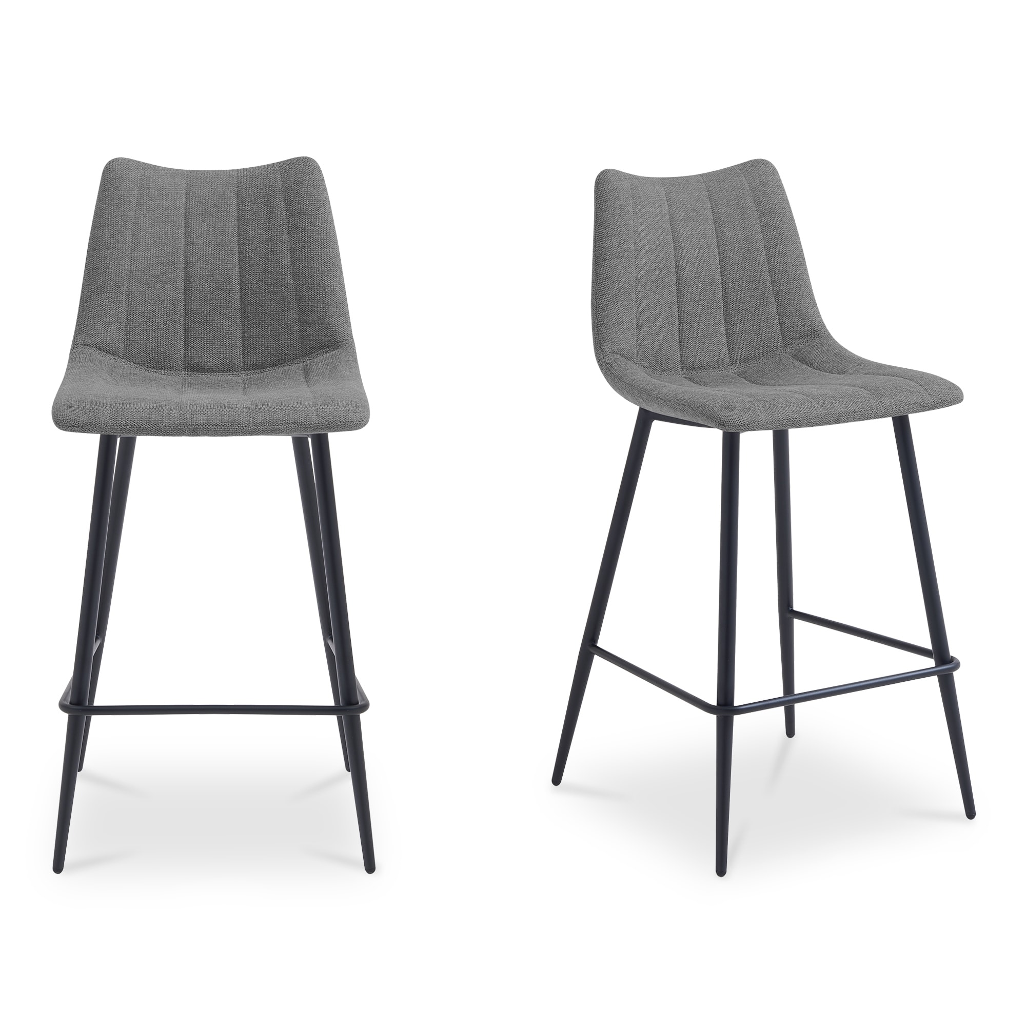 NADAAL STUDIOS Florian Counter Stool, Vertical Stitching and Steel Tapered Legs, Beige