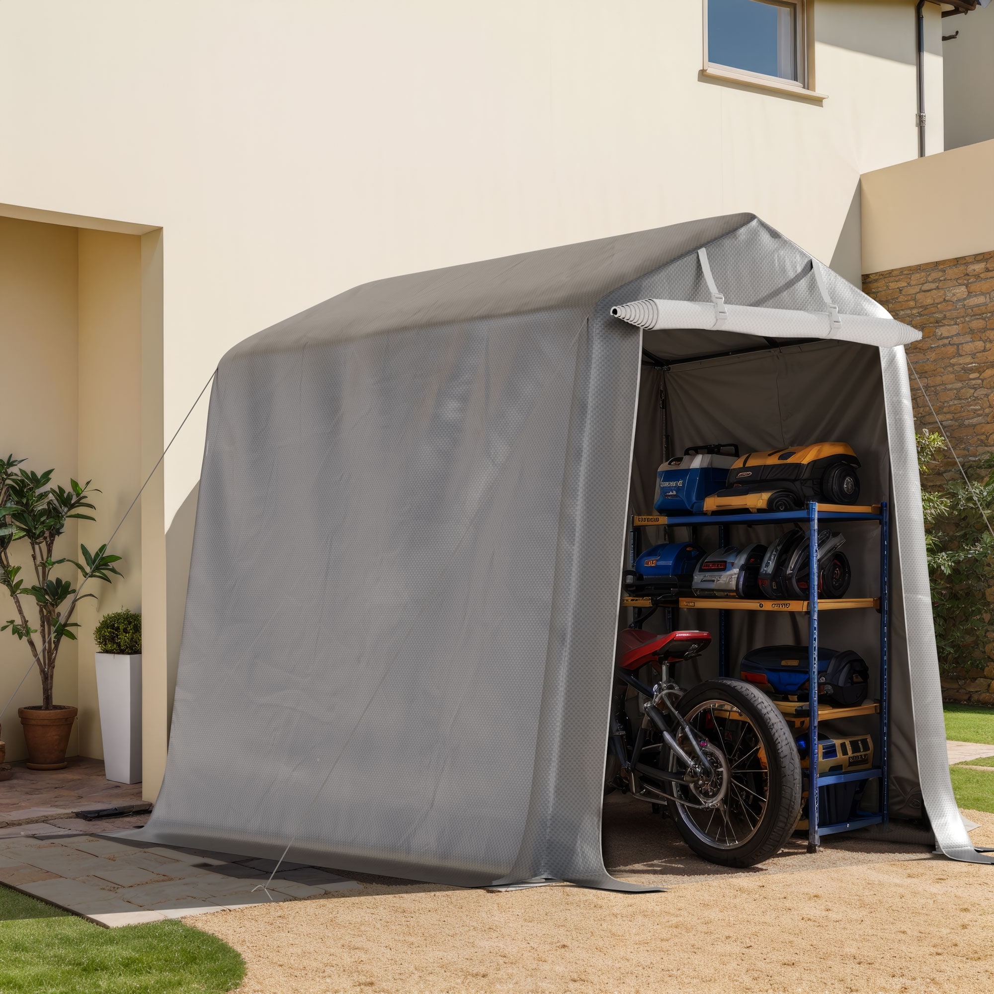 Futzca 6x8ft Portable Shelter Shed, 7ft High Outdoor Storage - N/A