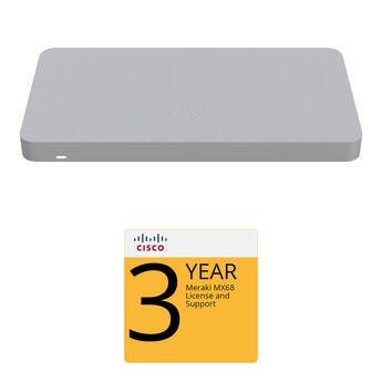 Cisco Meraki MX68 Router/Security Appliance with 3-Year Enterprise License and Su MX68-HW