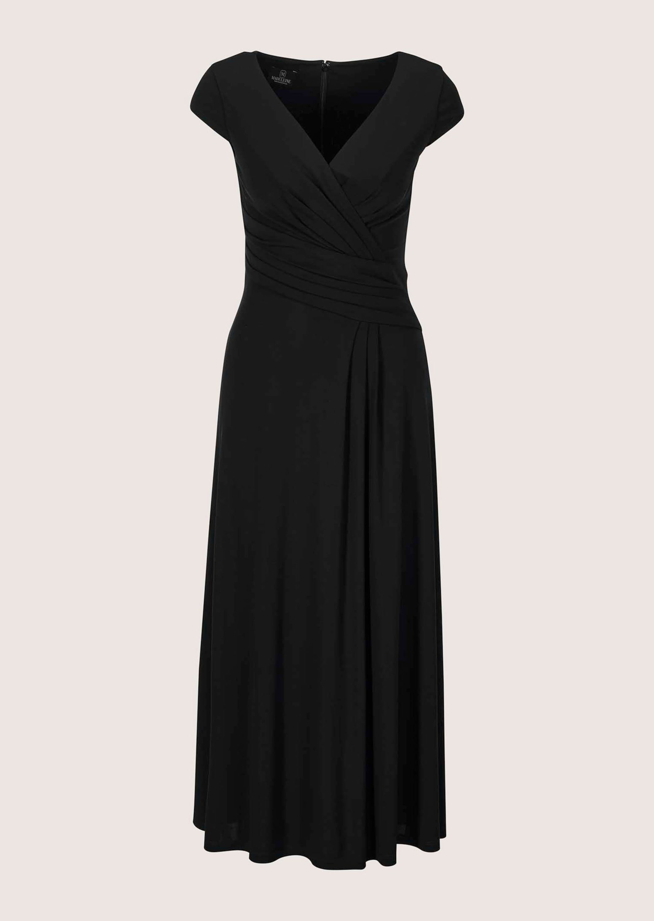 Wickelkleid MADELEINE "Abendkleid Maxikleid in Wickeloptik", Damen, Gr. 42, N-Gr, schwarz, Obermaterial: 96% Viskose CV. 4% Elasthan EL., Modern, figurbetont, V-Ausschnitt, Kleider Wickelkleid, Wickeloptik