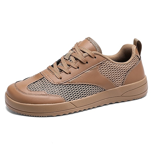 Braune Herren-Sneaker mit Mesh-Einsätzen, atmungsaktive Schnürschuhe für bequemen Tragekomfort, ideal für Alltag, Reisen, Freizeit im Freien, Pendeln und Wochenendaktivitäten. Image