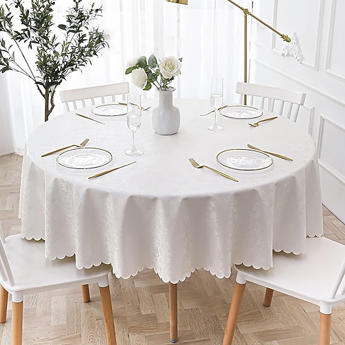 Runde Tischdecke, Vinyl-Tischdecke, abwischbar, Frühlings-Tischdecke, Wachstuch, Bauernhaus-Picknick-Tischdecke im Freien für Hochzeitsessen Image