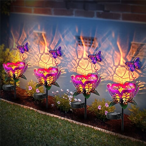Solarbetriebene Tulpen-Gartenleuchte für den Außenbereich, wasserdicht (IP65), Metallblumen-Design, ideal für Hof, Garten und Wege, als Gartendekoration, Rasendekoration, Weihnachtsgeschenk und für Image