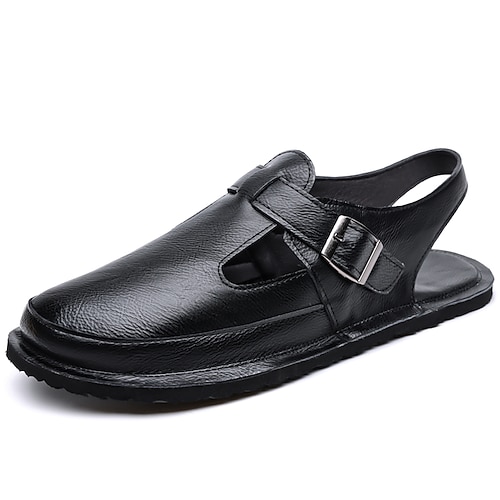 Braune Herren-Pantoletten mit Schnallenriemen – lässige, leichte und bequeme Sommerschuhe zum Hineinschlüpfen, ideal für Urlaub, Reisen, Resortbesuche und den Alltag. Image