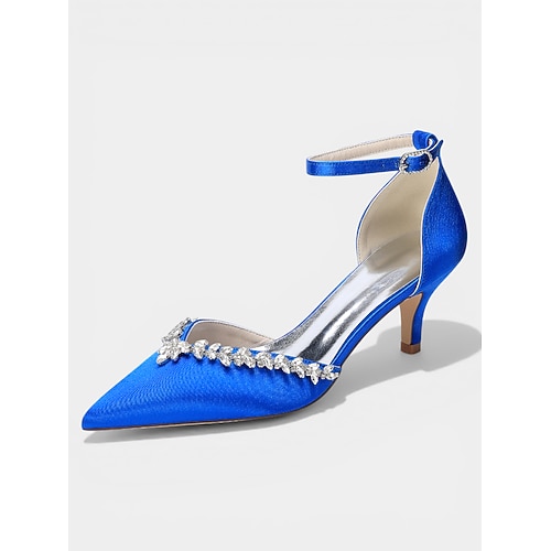 Rosa Satin-Pumps mit Kitten-Heels, Strass-besetzte Knöchelriemchen und spitzer Zehenpartie für Cocktailpartys und Hochzeiten Abendveranstaltungen Image