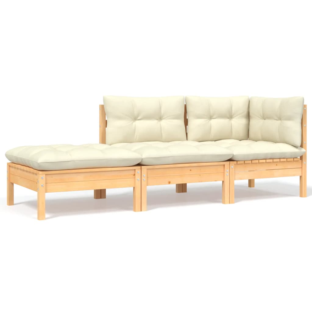 vidaXL 3-tlg. Garten-Lounge-Set mit Kissen in Creme Massivholz Kiefer Image
