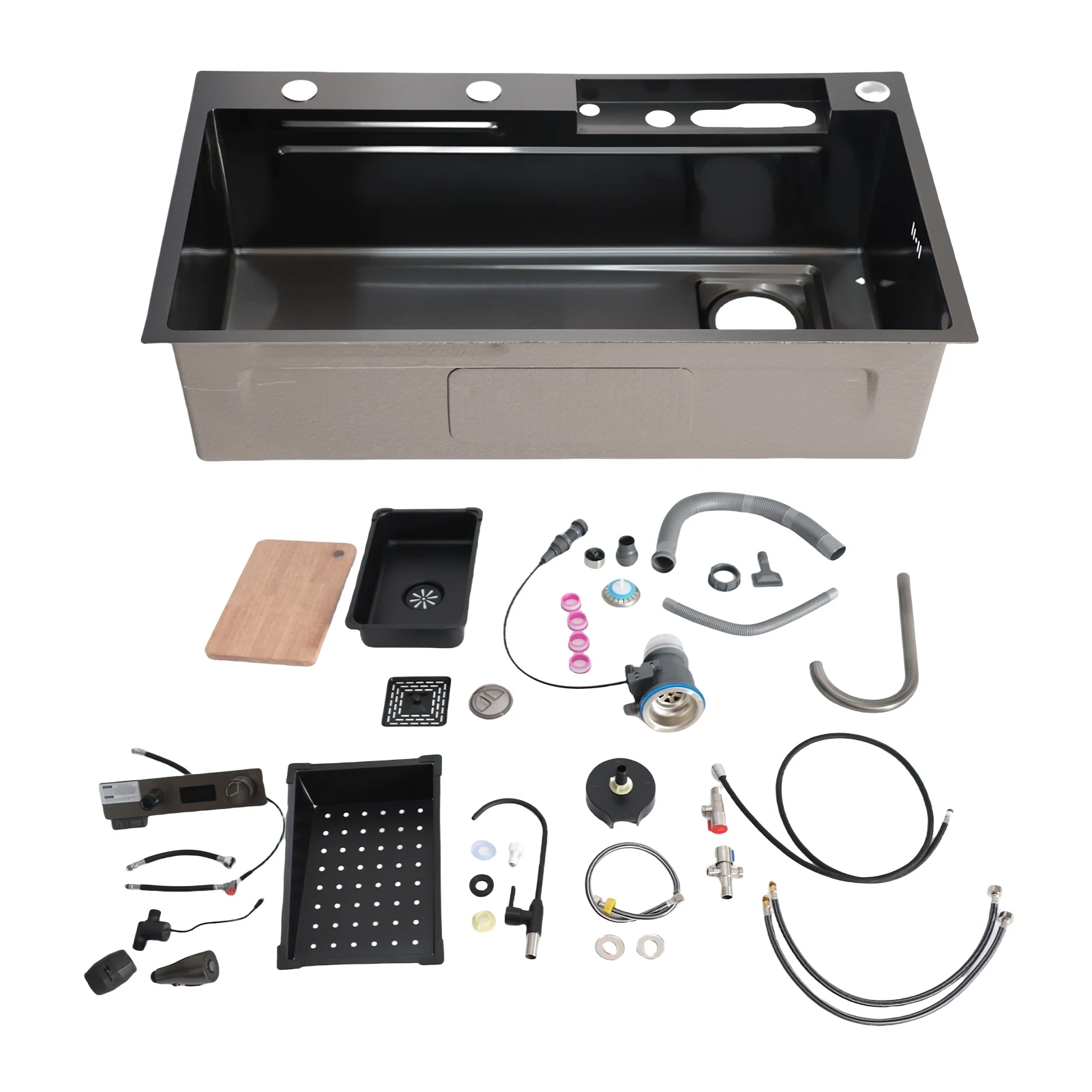 Évier de cuisine moderne avec affichage numérique, évier de cuisine intelligent brossé, évier de cuisine en acier inoxydable grande capacité pour cuisine