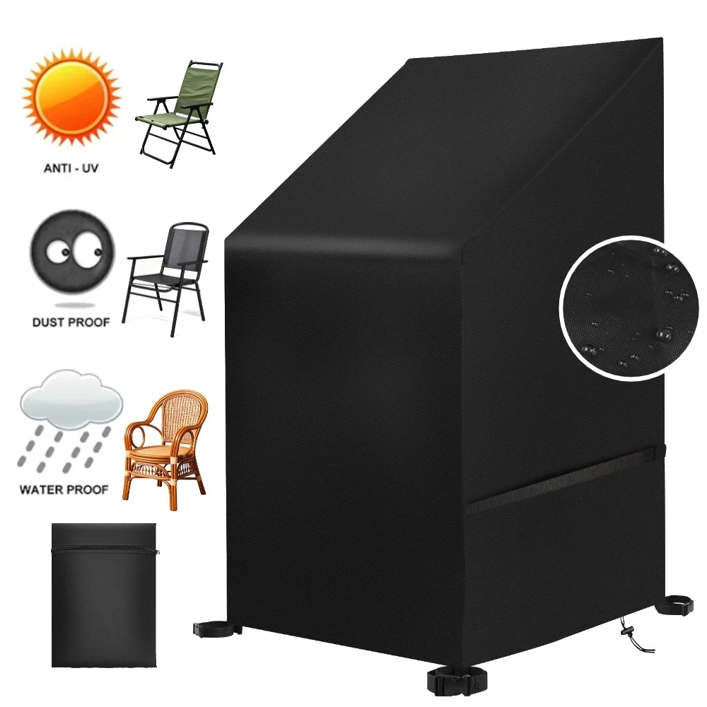 Housse de chaise de jardin empilable imperméable 210D, résistante à la pluie, à la neige, à la poussière, au vent et aux UV, pour chaise de jardin extérieure, housse de mobilier de jardin