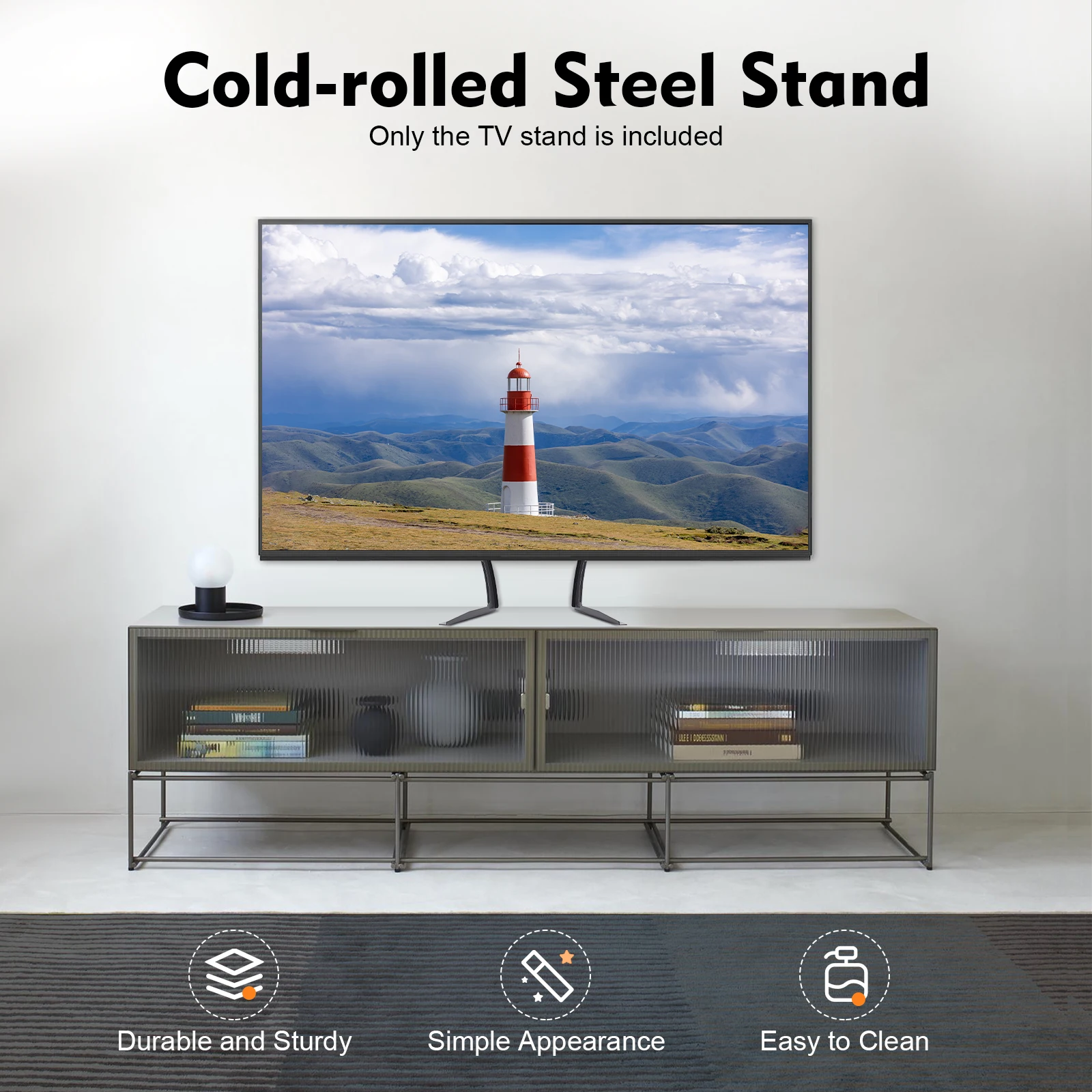 Support TV à montage sur table en acier laminé à froid noir 69,5*35 cm, capacité de charge de 35 kg, pour téléviseurs LCD de 81,3-177,8 cm/32-70 pouces