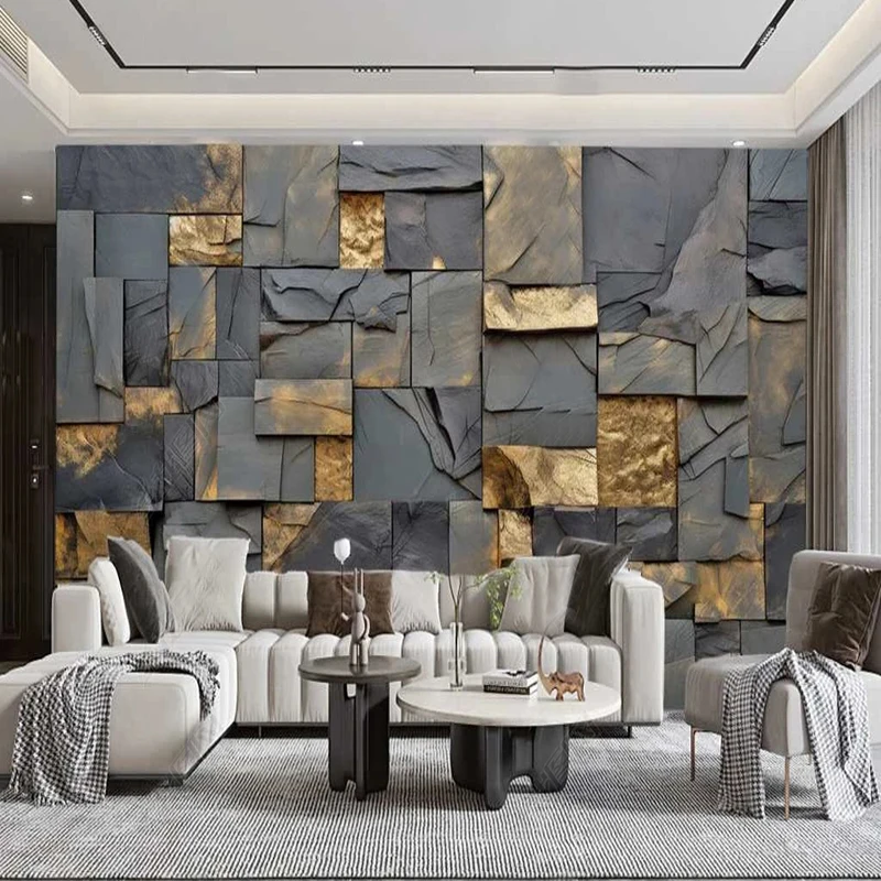 Benutzer definierte Foto tapete moderne einfache Blattgold Rock Art Hintergrund Wandbild Wohnzimmer TV-Sofa Schlafzimmer Wohnkultur 3d Aufkleber