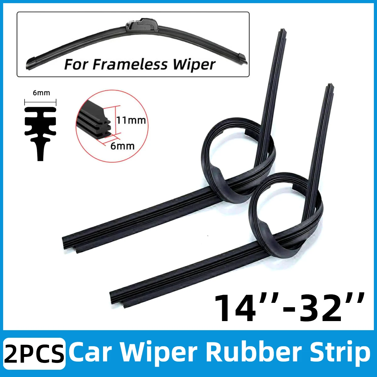 2 Stück 14''-32'' Auto-Gummiwischer-Ersatz mit Naturkautschuk, Allwettertauglich, geräuscharm und langlebig, kompatibel mit den meisten Autowischern. Image