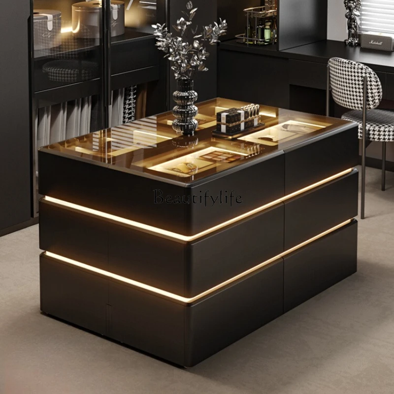Einfache moderne Garderobe, Kommode, Schlafzimmer, sechs Truhen, Schmuckschrank mit Licht, fortschrittlicher Sinn