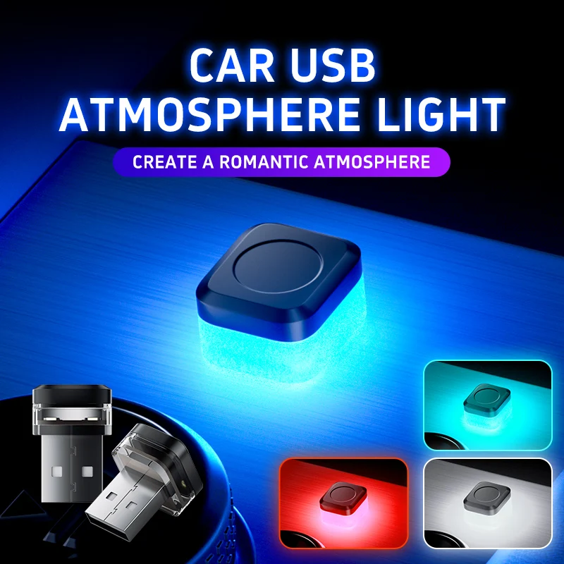 4PCS Mini USB LED Auto Licht Mit Typ-c Atapter Auto Innen Bunte Dekorative Lampe Tragbare Plug und spielen Nachtlicht Image
