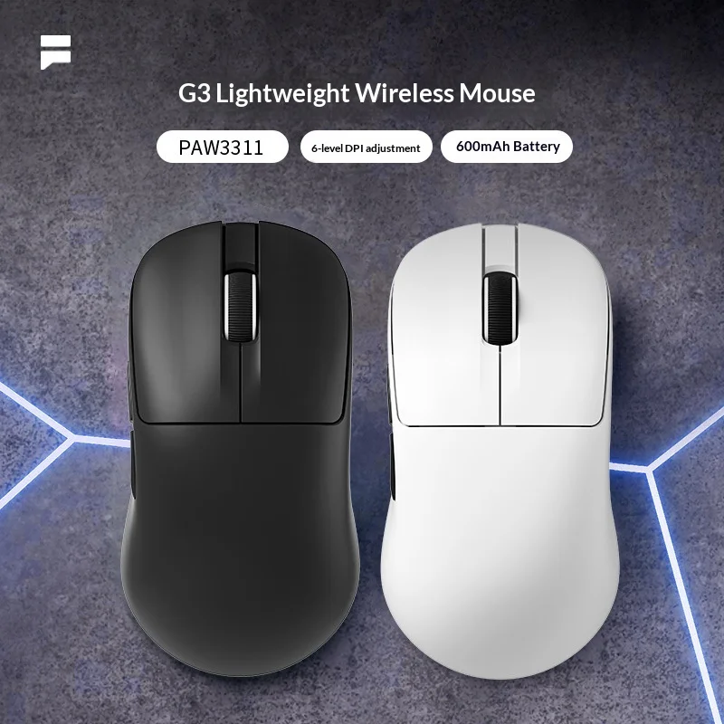 FURYCUBE G3 Tri-Mode Kabellose Gaming-Maus - PAW3311 Leichter Optischer Sensor 24000DPI Wiederaufladbar für PC-Gamer Image