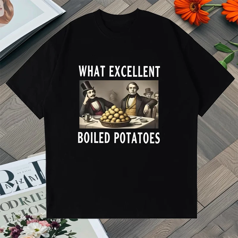 Boiled Potatoes Lustiges Meme-T-Shirt, Vintage-T-Shirt für Männer und Frauen, modisches Vintage-Kurzarm-T-Shirt aus 100 % Baumwolle, übergroßes Sommer-T-Shirt