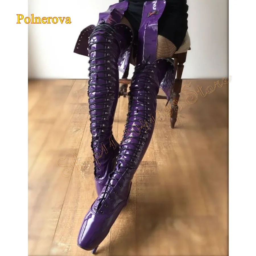 Lila dünne Leder-Ballettstiefel, sexy Riemchen-Stiletto-Overknee-Stiefel, Bar-Party-Tanzstiefel, 2024, neue Zapatos Para Mujere Image