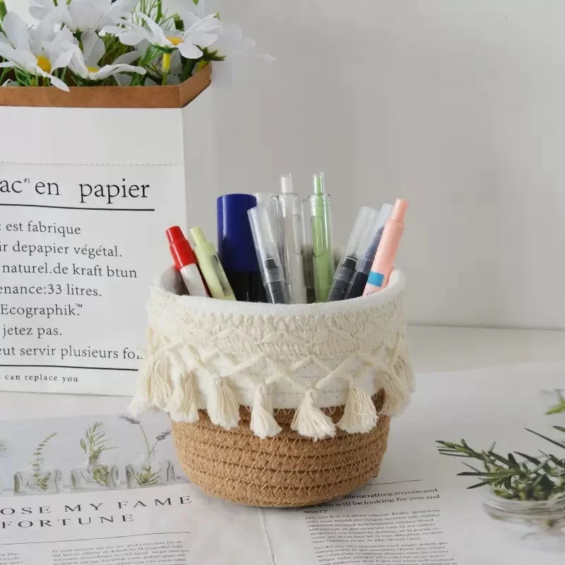 1 Stück Boho gewebter Schreibtisch-Organizer, Stifthalter, Make-up-Pinselbecher für Büro, Schminktisch, Schlafzimmer