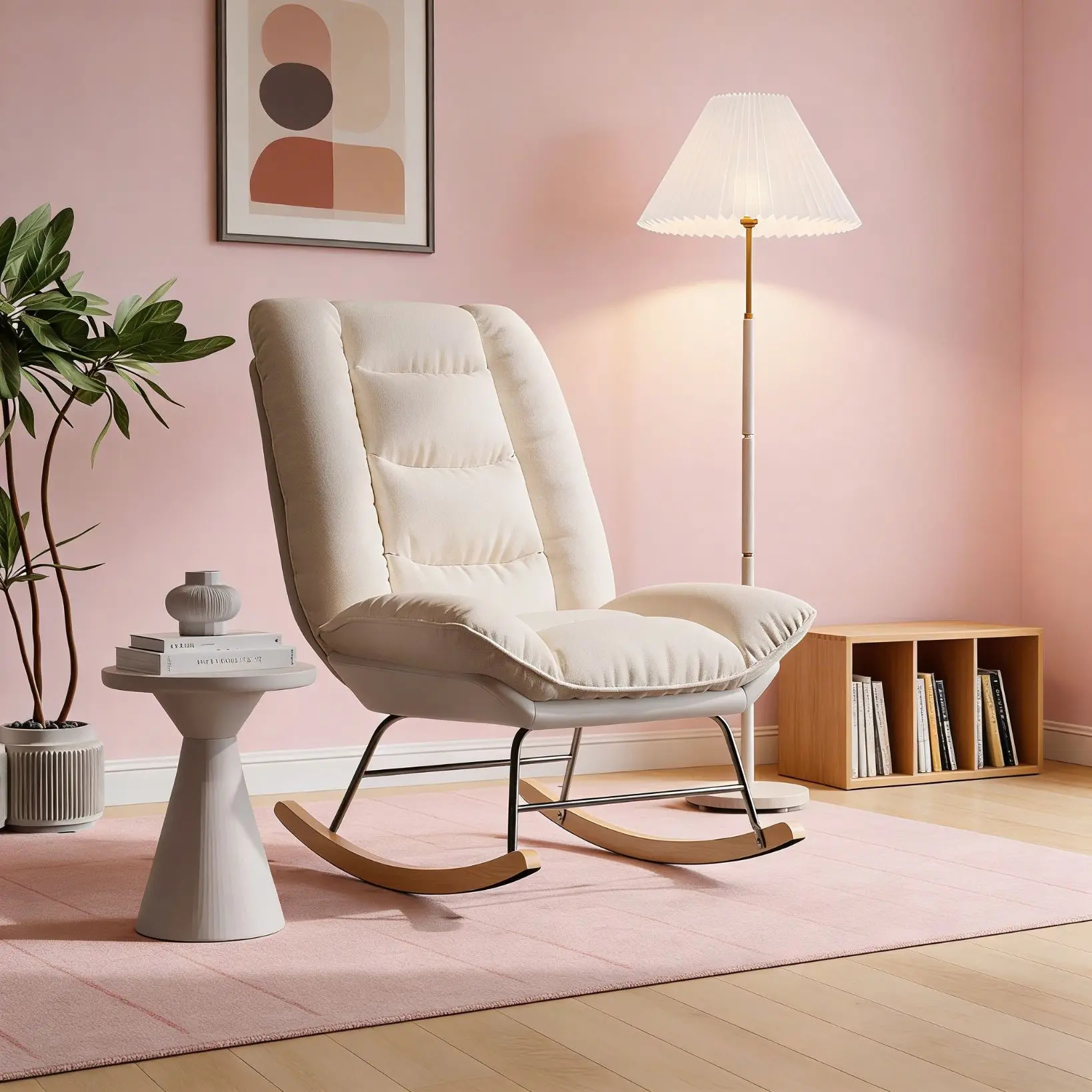 Schaukelstuhl Relaxsessel Lesesessel Stoff+Technikstoff Polsterstuhl mit 5-fach verstellbarer Rückenlehne für Wohnzimmer Schlafz Image