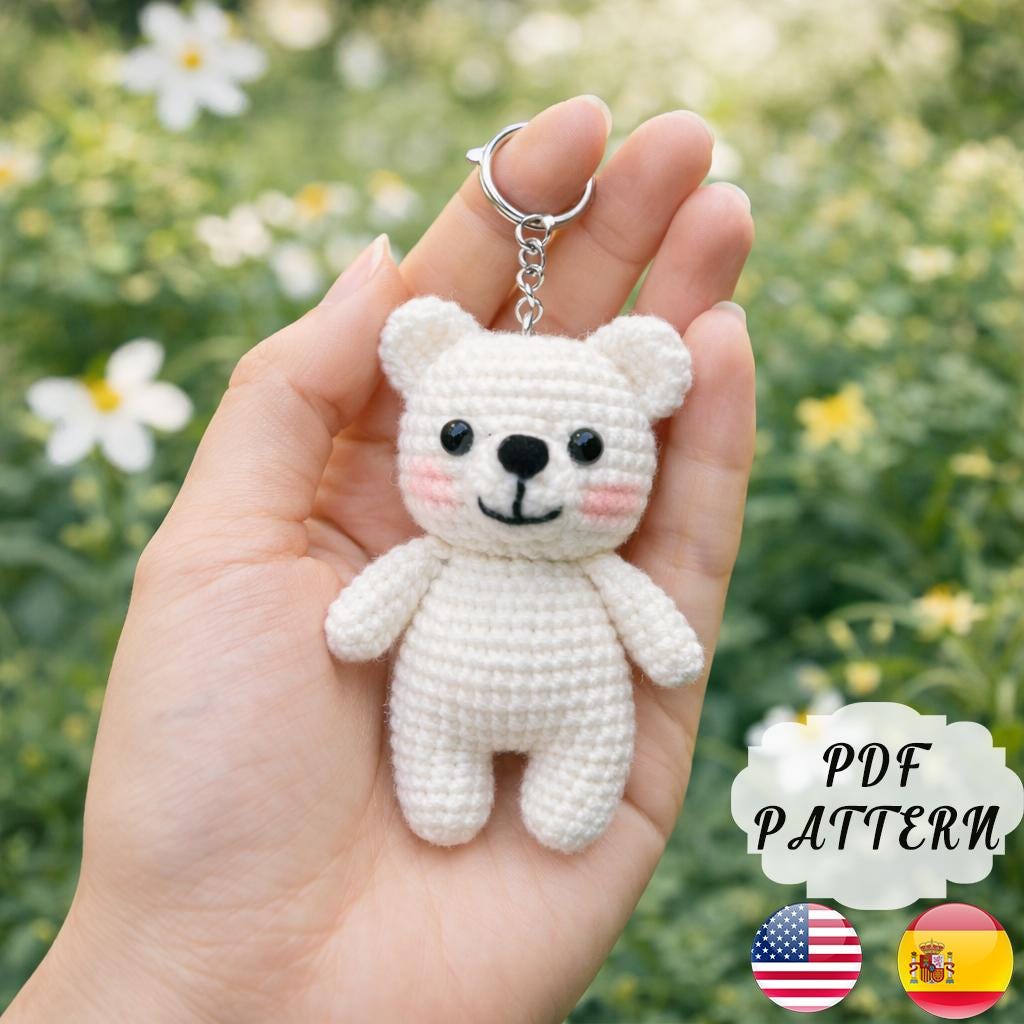 Schema portachiavi a forma di orsetto all'uncinetto in formato PDF, schema orsetto amigurumi, portachiavi carino a forma di orsetto, schema orsetto al