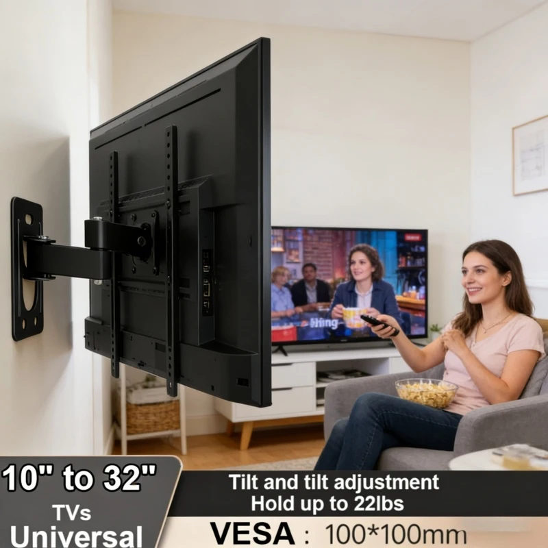Haushalts-TV-Wandhalterung mit Vollbewegungsfunktion für 10-32 Zoll Geräte, Schwenk- und Neigbare Arme für Flach- und Curved-Fernseher Image