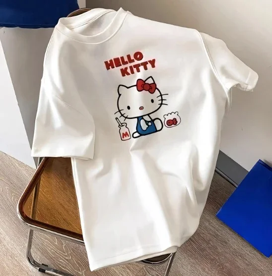 Sanrio 2026 Sommer-Comic-Form Hello Kitty Motiv 100% Baumwolle Bedrucktes Freizeit-T-Shirt für Erwachsene und Kinder Eltern-Kind-Oberteil Freizeitkleidung