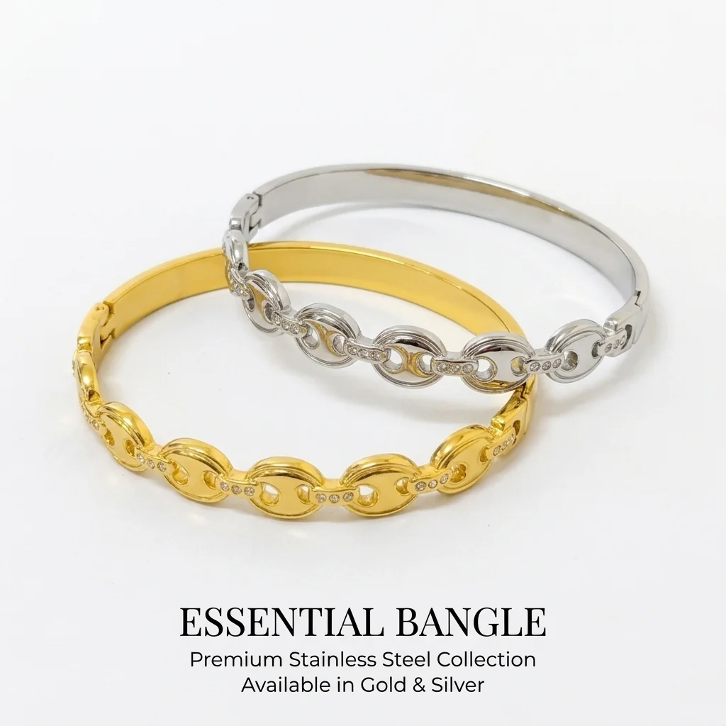 Elegantes Goldfarbenes Schnapparmband, Edelstahl Zirkon Schweinenasen-Armreif, Luxuriöser Damenschmuck (60mm Innendurchmesser) Image