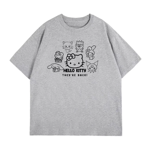 Sanrio 2026 Sommer-Comic-Form Hello Kitty Motiv 100% Baumwolle Bedrucktes Freizeit-T-Shirt für Erwachsene und Kinder Eltern-Kind-Oberteil Freizeitkleidung