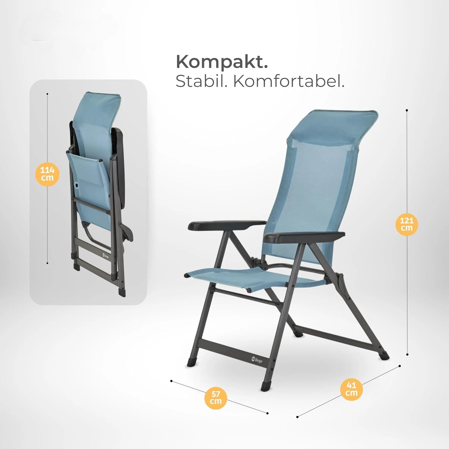 Iseo Luxus Klappsessel | Campingstuhl klappbar mit 7-fach verstellbarer Rückenlehne | Liegestuhl mit robustem Bezug |