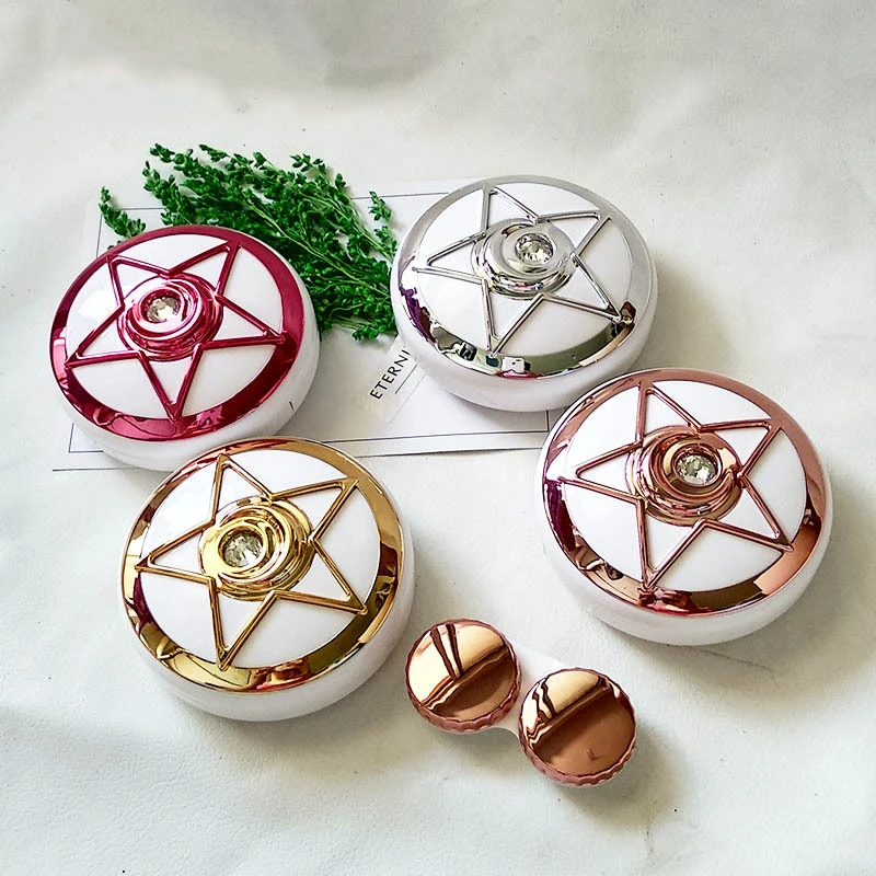 Reise-Set für Kontaktlinsen, Stern-Diamant-Kontaktlinsenbehälter mit Reiniger, mit Spiegel, Pinzette, Entfernungswerkzeug, Flüssigkeitsflasche, 2 Stück Image