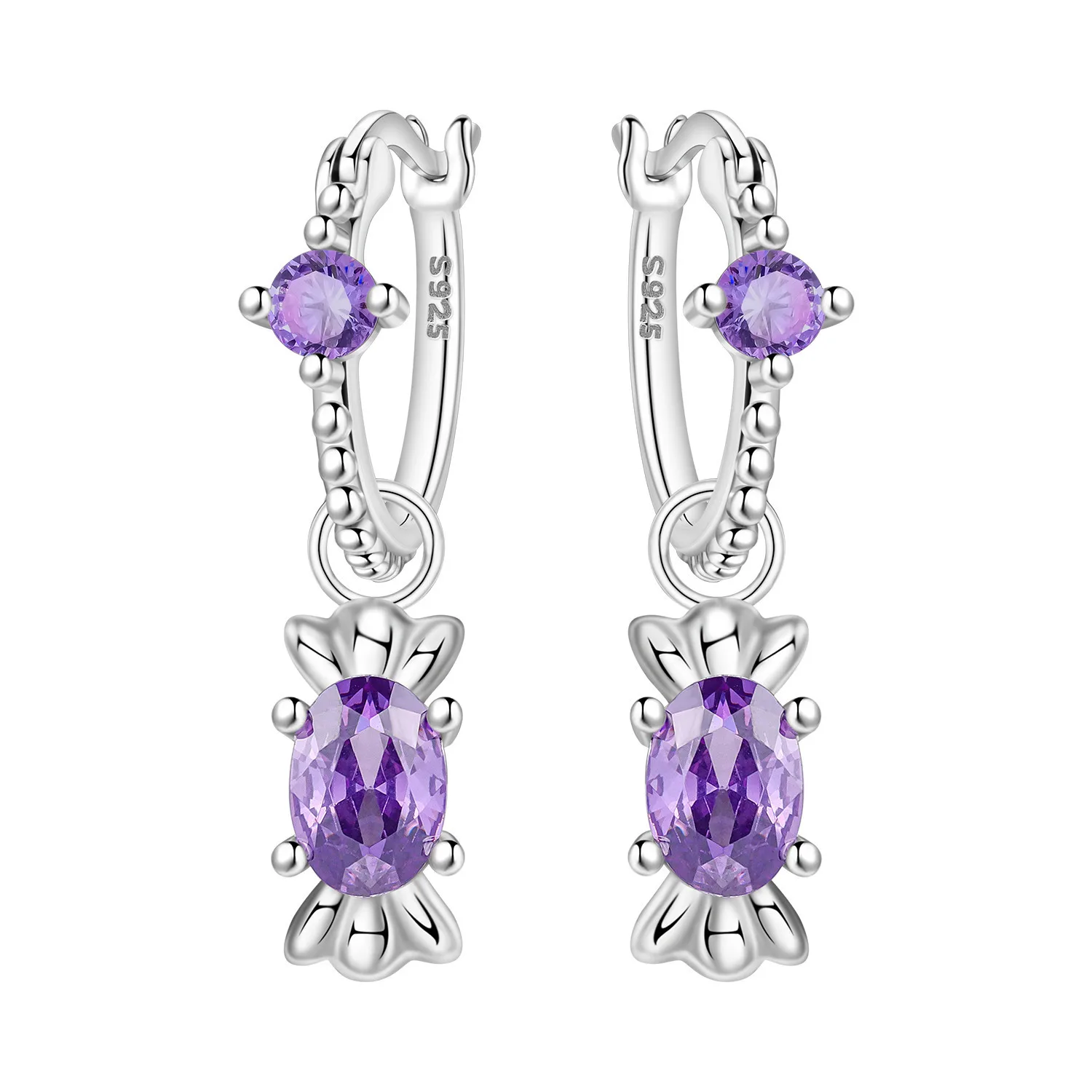 PANPOKI 925 Sterling Silber Lila Candy Zirkon Tropfenohrringe Damen Ohrringe Party Original Schmuck Geburtstag Hochzeitsgeschenke