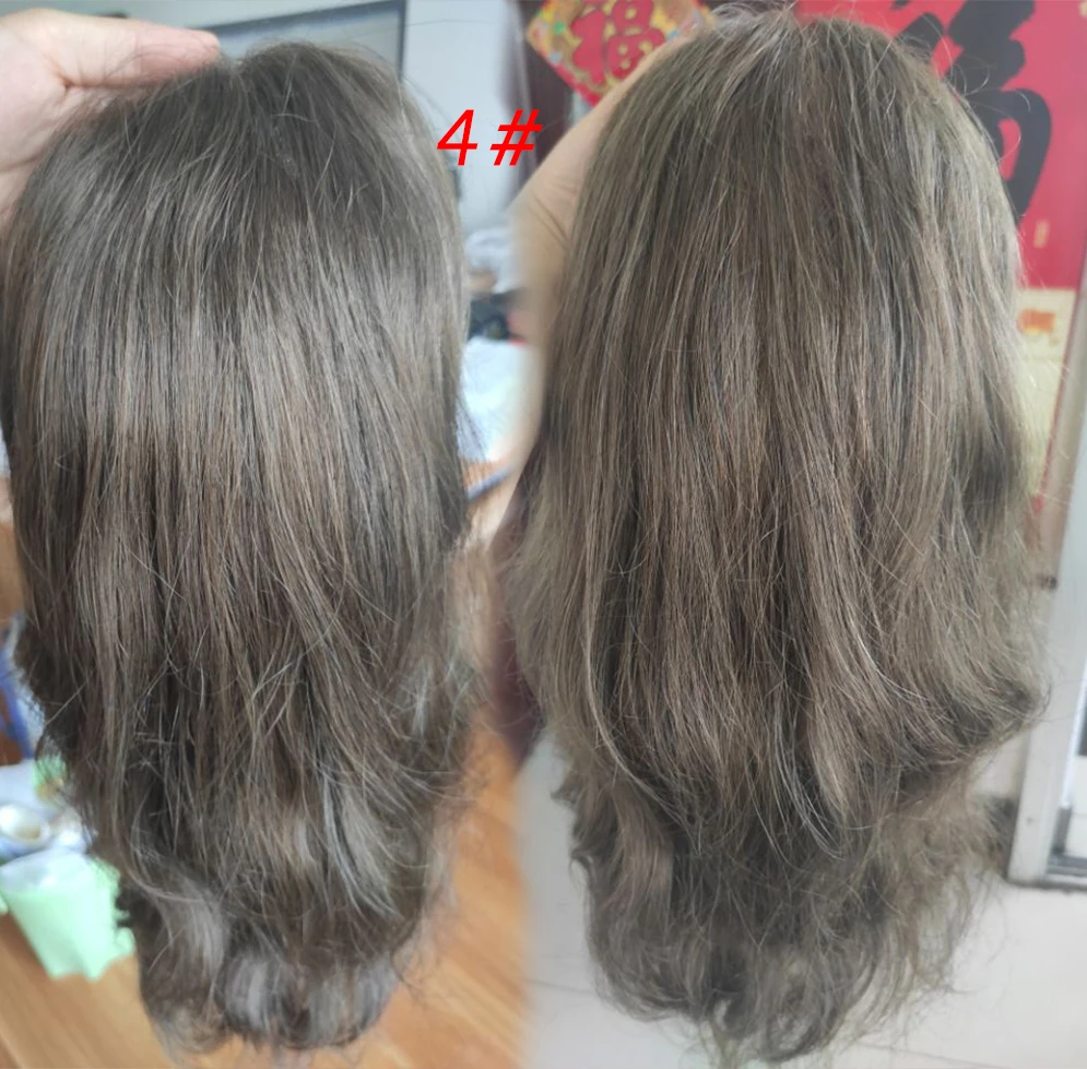 Herren-Toupet aus 100% Europäischem Echthaar mit Schweizer Spitze und Starkem PU-Umrandung, Herren-Haarteil 4 # Farbige lange Haare 12 Zoll 10x 8 Zoll Image