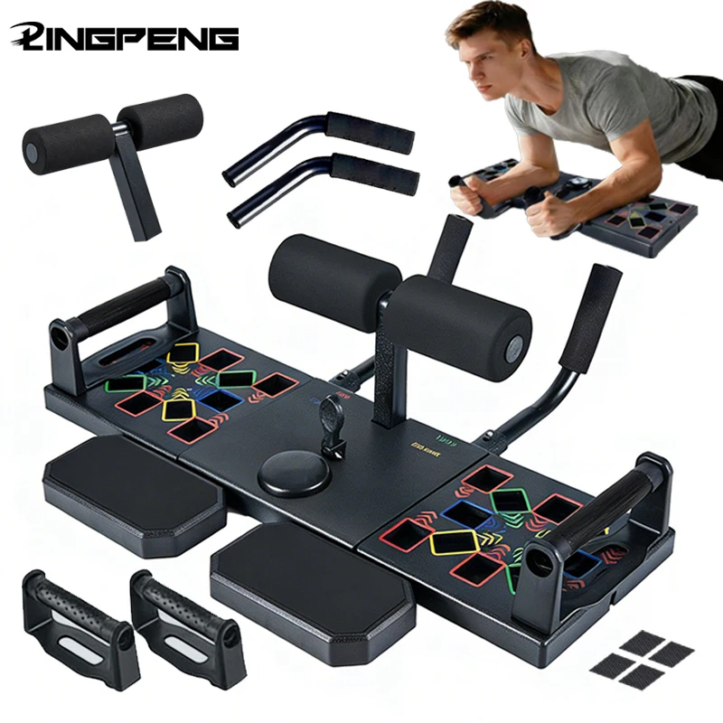 Multifunktionales Push-up-Trainingsboard mit Flachunterlage für Sit-ups, Fitnessgerät zur Bauchmuskelstärkung mit Ellbogenstütze und Bauchroller Image