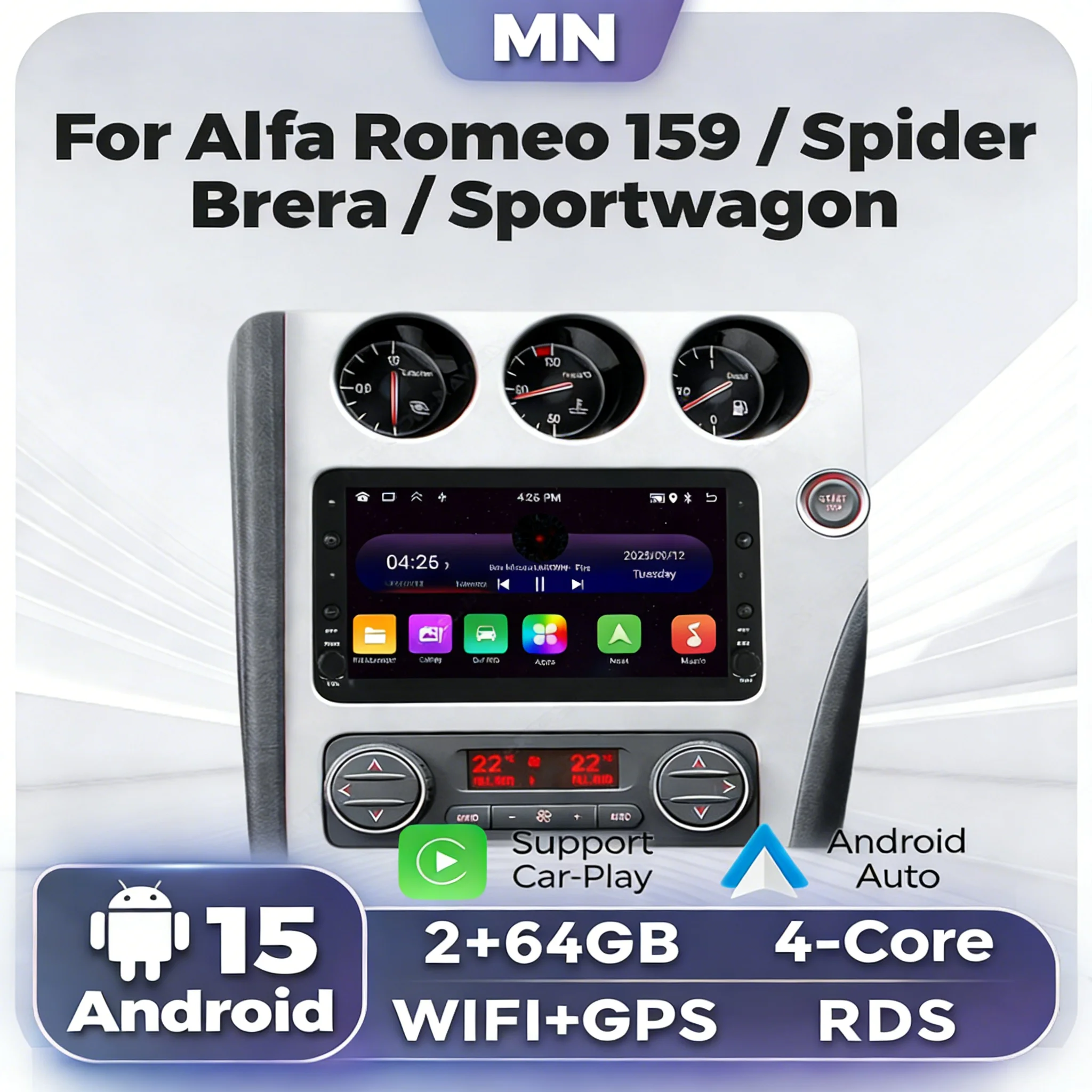 7 zoll Touchscreen Mit Taste 2 + 64G Autoradio Für Alfa Romeo 159 Brera Spider Sportwagon Auto radio Carplay Auto Stereo GPS Wifi Image