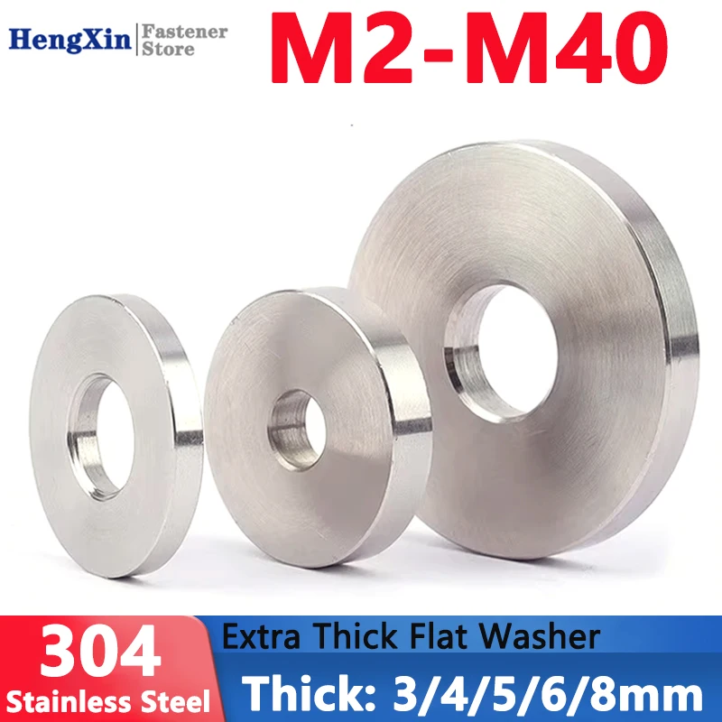 M2 bis M40 304 Edelstahl glatte, extra dicke Unterlegscheibe, vergrößerte Flachdichtung, Dicke 3/4/5/6/8 mm, M3/M4/M5/M6/M7/M8/M8.6/M9/M10-M30 Image