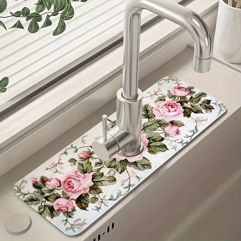 VIKAMA Badewannen-Wasserabsorptionsmatte für Handwaschbecken Küche und Badezimmer Anti-Spritz-Wasserablaufmatte für Heimdekoration