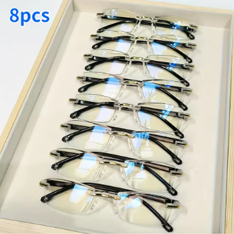 8 stücke Mode Leichte Lesebrille Presbyopie Brille Blau Licht Blockieren Gläser Randlose High-Definition-Lesebrille Image